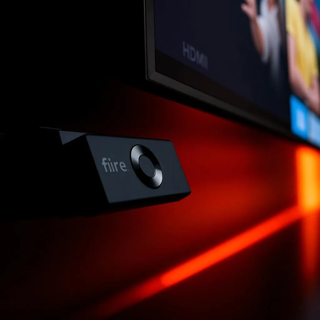 Fire Stick conectado à HDMI de uma TV moderna