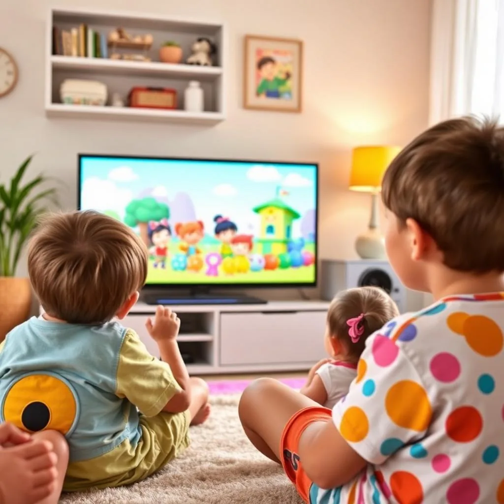 Crianças assistindo desenhos animados na TV com HD Player