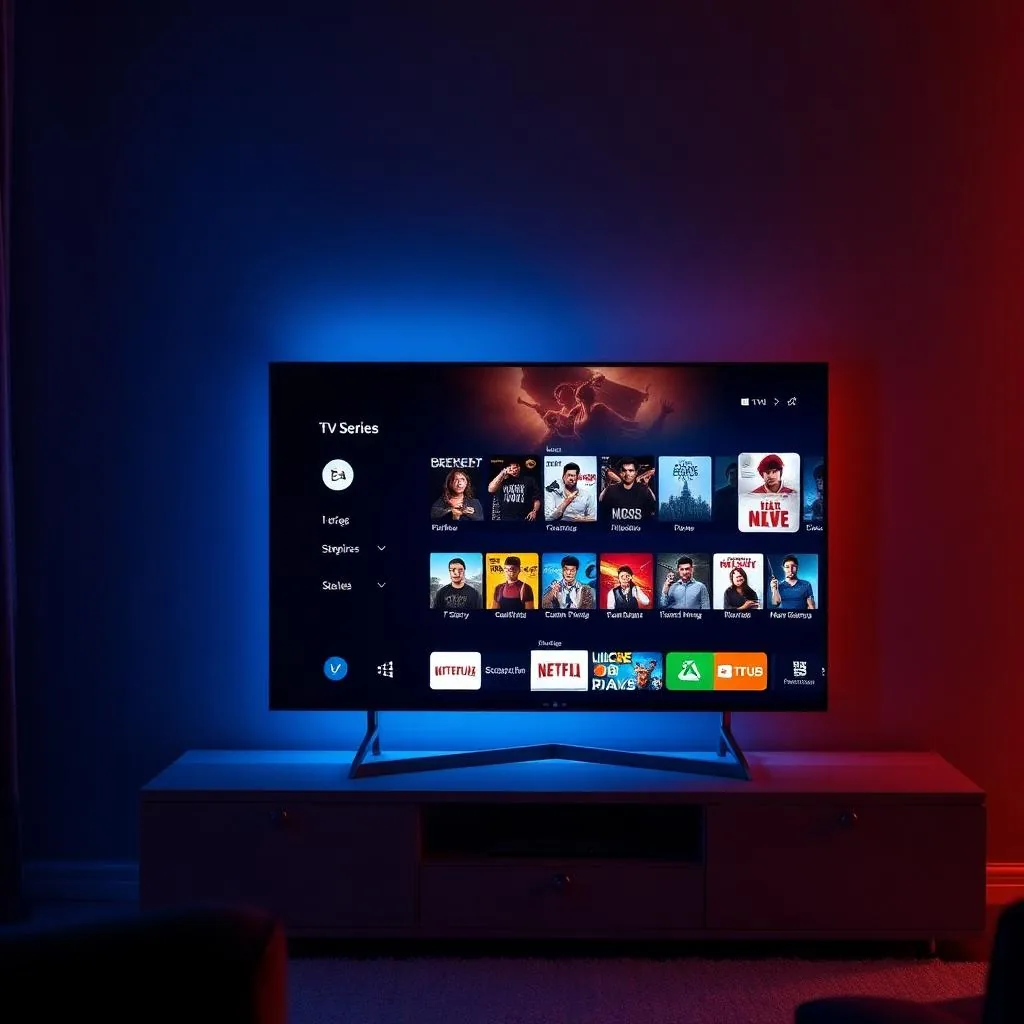Smart TV mostrando catálogo de séries no HD Player